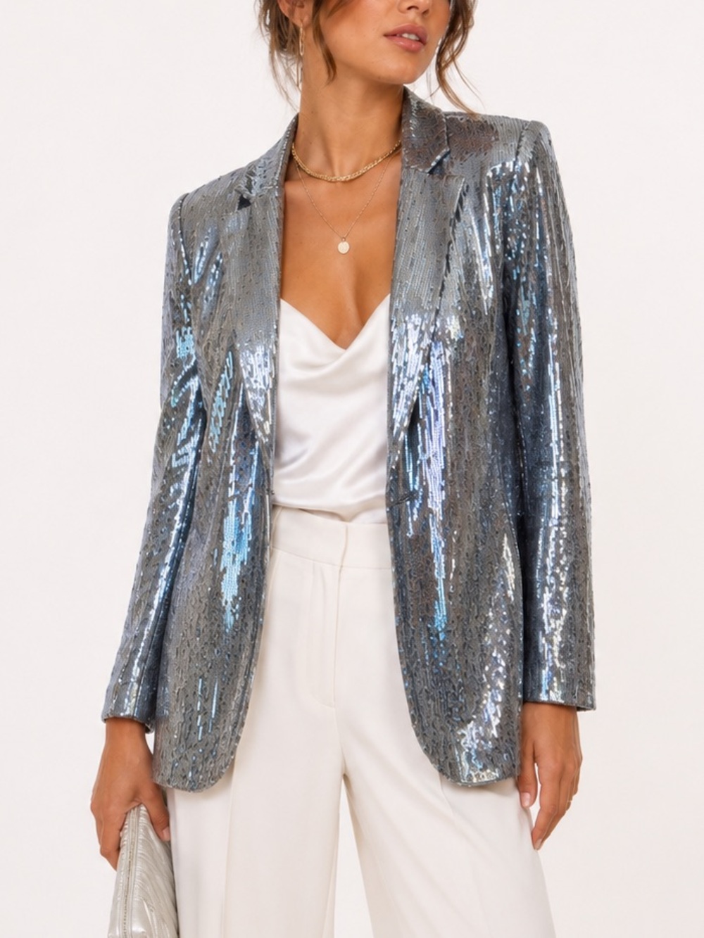 A New Day Sequin Blazer Silver Blue Metallic Sparkle Holiday Party Jacket XS
